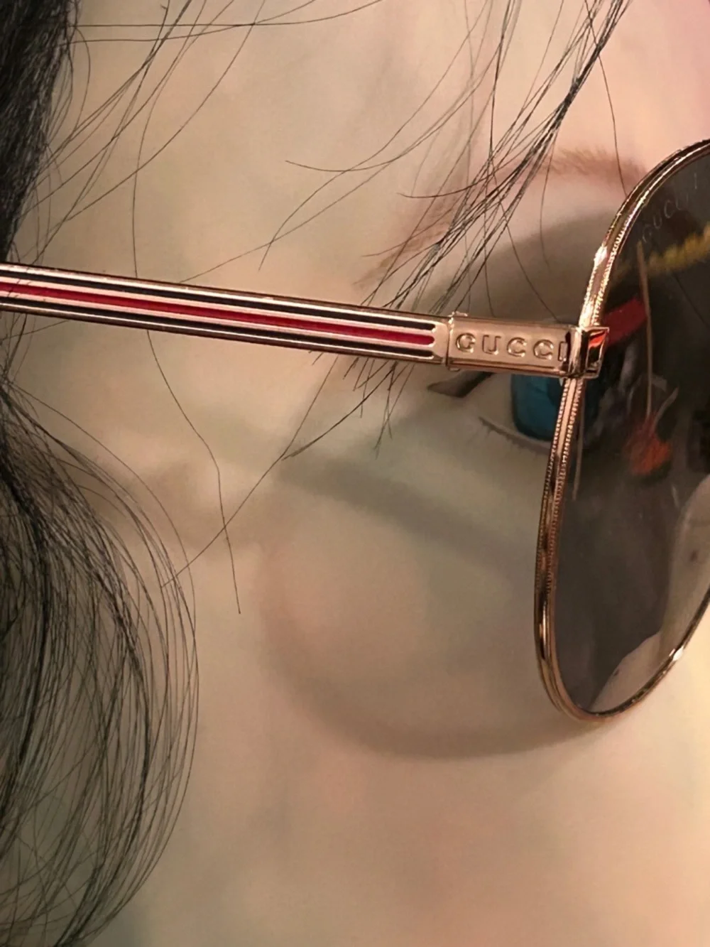 Gucci Gold Metal Aviator Sunglasses with Brown Lenses GG0138S - Picture 5 of 12